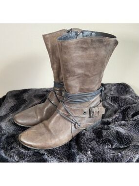 KHRIO Brown Leather Mid Calf Boots EU 38 US 6.5